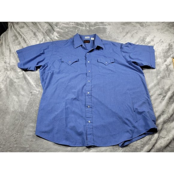 Western Plains Big Man Blue Double front pocket Pearl Snap Western Short Sz 2XB - Picture 1 of 7
